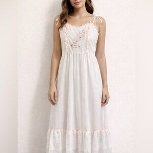 Vintage 70s Candi Jones Lace Embroidered Prairie Cottage Slip Maxi Dress Size 7